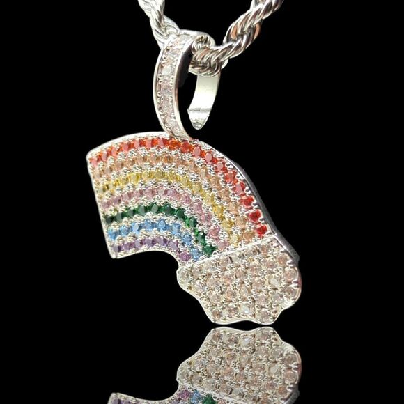 18" x 3mm Rope Chain - 14K White Gold Finish Rainbow Cloud. - Picture 9 of 10